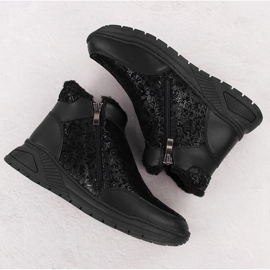Schwarze Damen-Lederstiefeletten mit Blumen T.Sokolski Z24-329 3