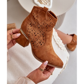 Durchbrochene Cowboystiefel mit hohem Absatz und Reißverschluss in Camel Vosilara braun 3