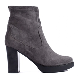 Wildledergraue Stiefeletten mit hohem Absatz von Daszyński 1