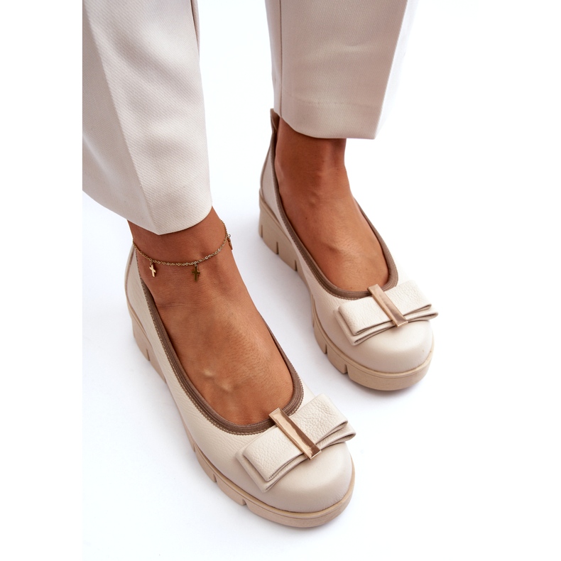 Lewski Shoes Lederballerinas auf Plateau mit Verzierung, Creme Lewski 3384 beige 2