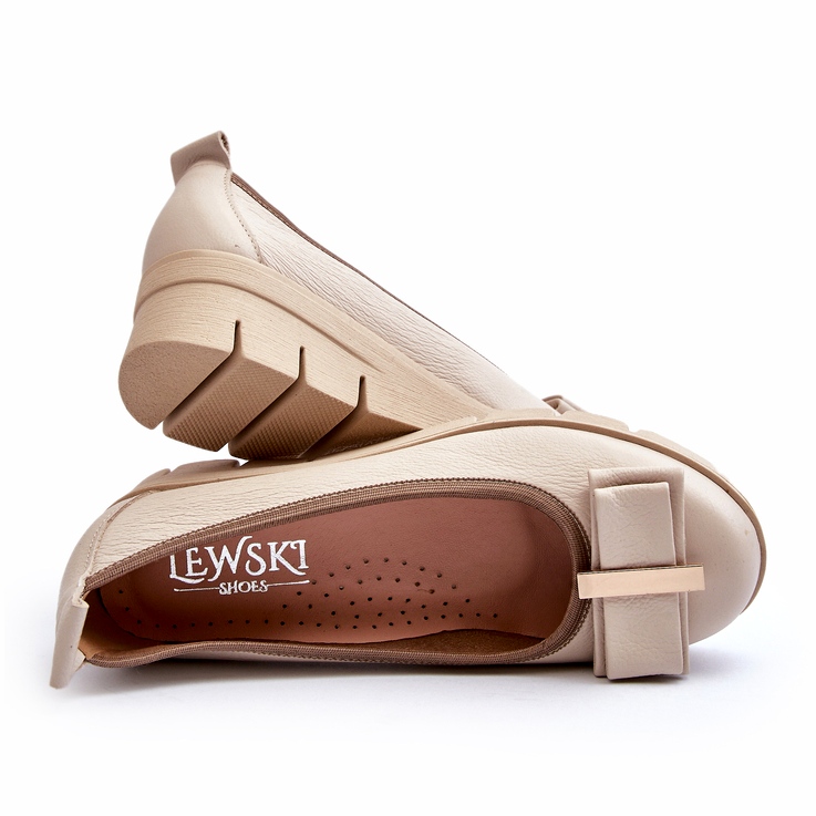 Lewski Shoes Lederballerinas auf Plateau mit Verzierung, Creme Lewski 3384 beige 3