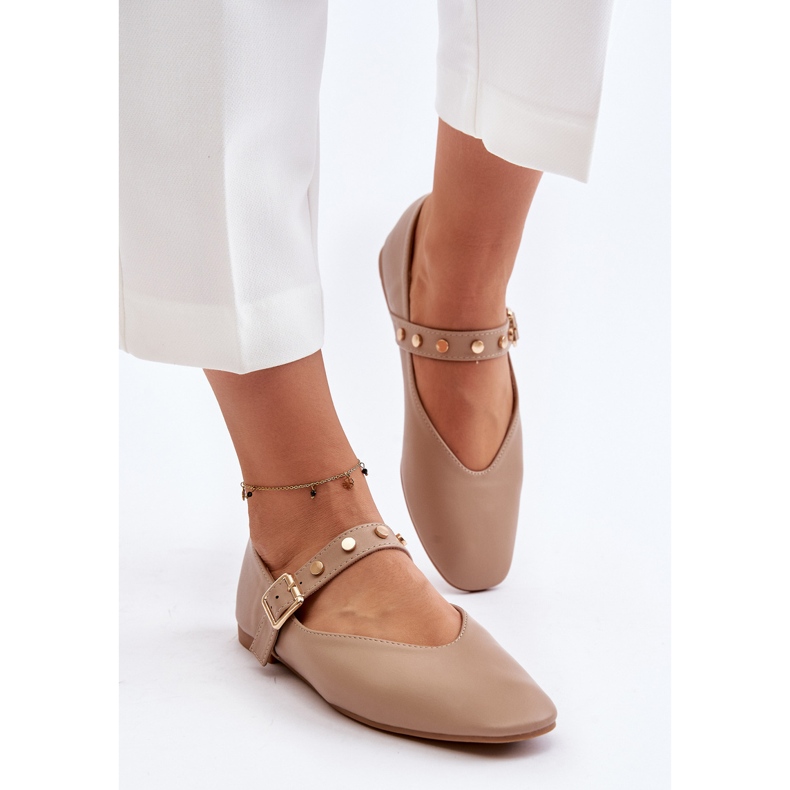 Ballerinas aus Öko-Leder mit Gürtel Beige Alcionora 2