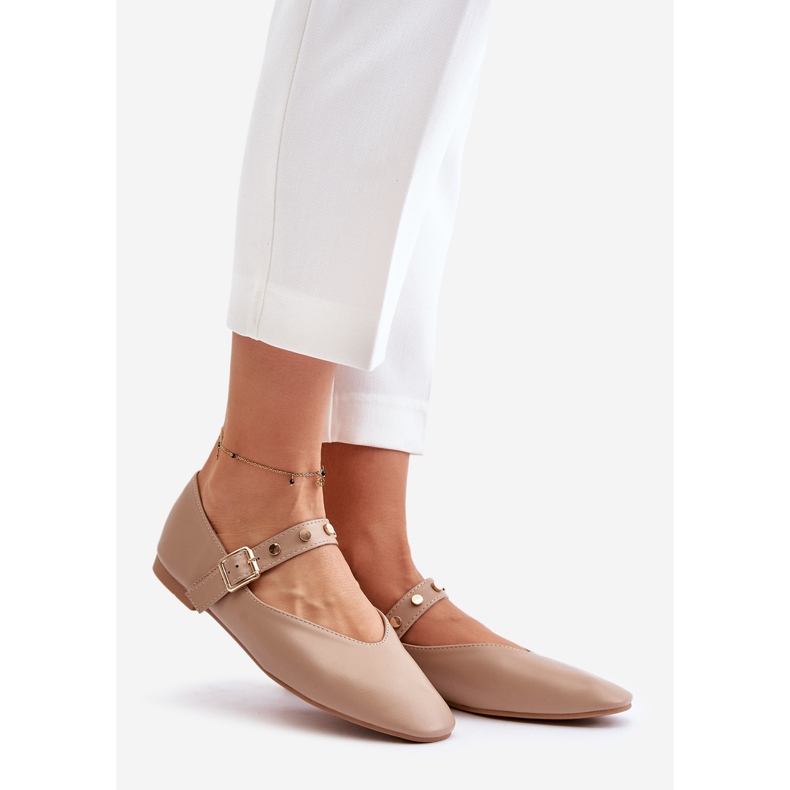 Ballerinas aus Öko-Leder mit Gürtel Beige Alcionora 1