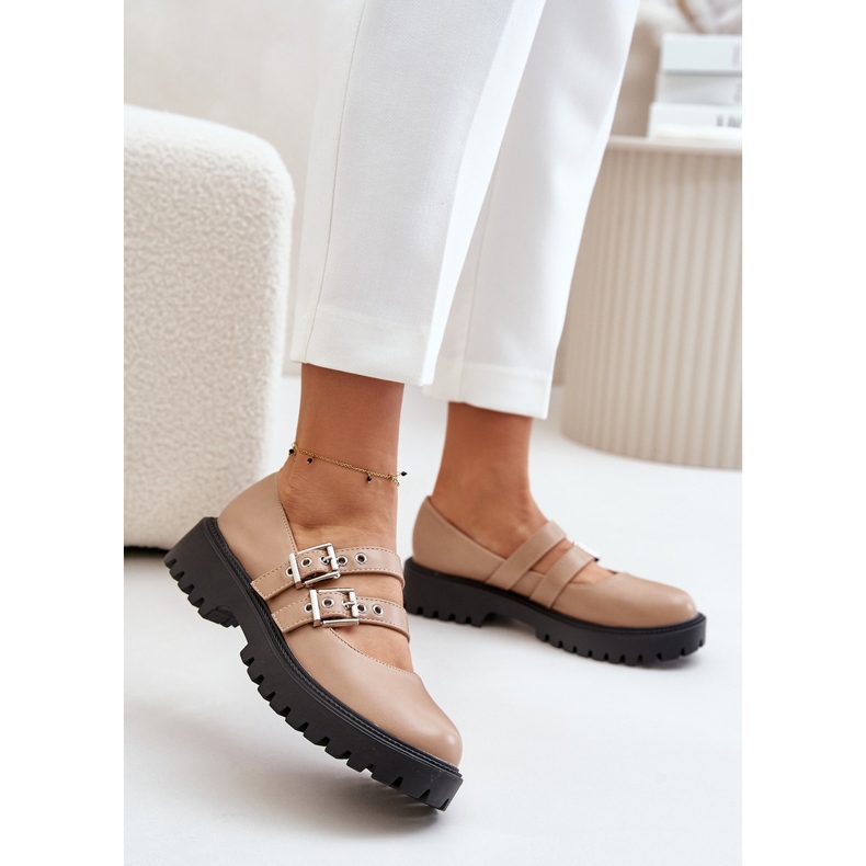 Damenschuhe mit beigen Riemen aus Öko-Leder Terione 2