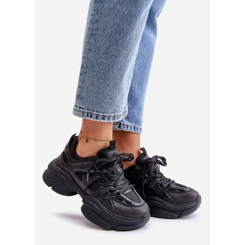 Damen-Sneaker mit dicker Sohle, Schwarz Amoserna 1