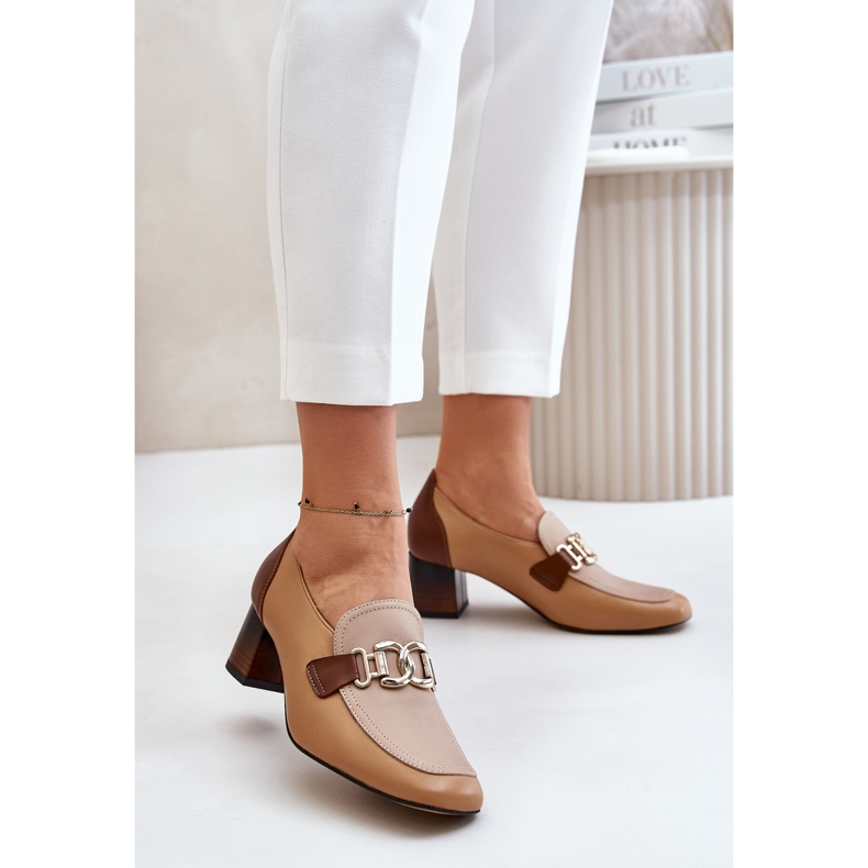 High Heel Pumps aus Leder mit Goldverzierung Laura Messi 2861 Braun 2