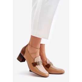 High Heel Pumps aus Leder mit Goldverzierung Laura Messi 2861 Braun 1