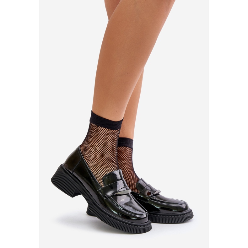 S.Barski Lackierte Damen-Loafer mit Dekoration D&amp;A LZ42-031 Schwarz 1