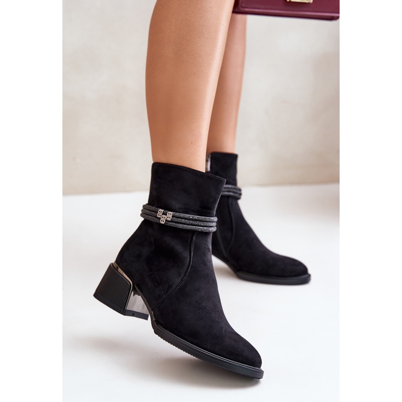 S.Barski Isolierte Damenstiefel mit niedrigem Absatz und dekorativen Riemen D&amp;A MR880-027 Schwarz 2