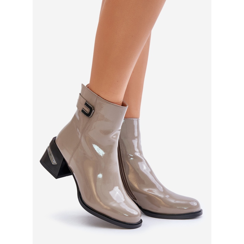 S.Barski Lackstiefel mit hohem Absatz, isoliert, MR880-093, Grau 1