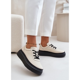 Damen-Sportschuhe auf Plateau, Naturleder, Beige 41470 Vinceza 2