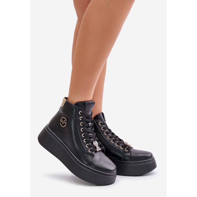 Hohe Damen-Ledersneakers auf der Plattform Vinceza 66707 Schwarz 1