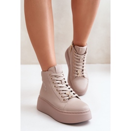 Hohe Damen-Ledersneakers auf der Plattform Vinceza 66707 Beige 1