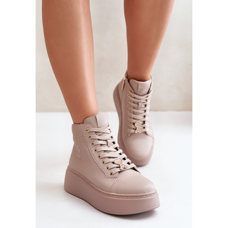 Hohe Damen-Ledersneakers auf der Plattform Vinceza 66707 Beige 1