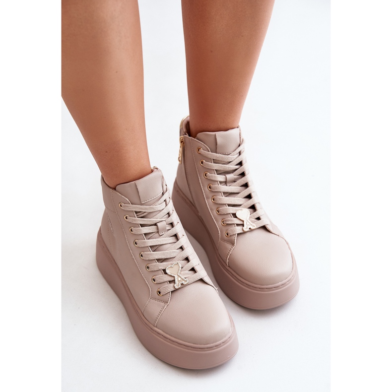 Hohe Damen-Ledersneakers auf der Plattform Vinceza 66707 Beige 2