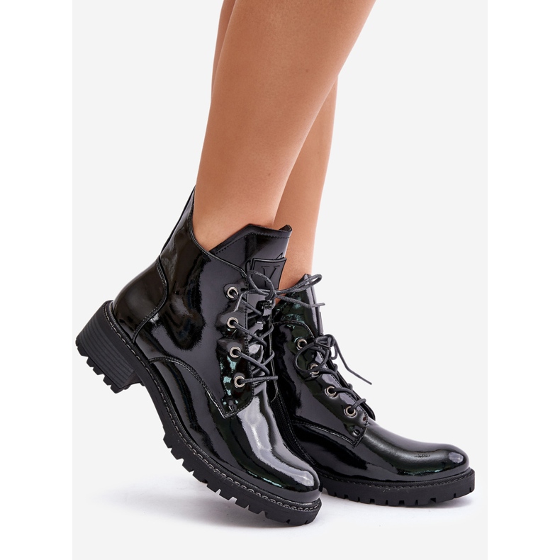 Isolierte Damenstiefel mit niedrigem Absatz, Lack, Vinceza 58136, Schwarz 1