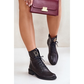 Zazoo 2955 Leder-Worker-Stiefeletten mit goldenem Detail auf der Zunge, Schwarz 2