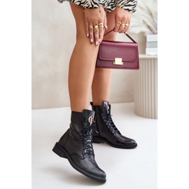 Zazoo 2955 Lack-Worker-Stiefeletten mit goldenem Detail an der Zunge, Schwarz 2