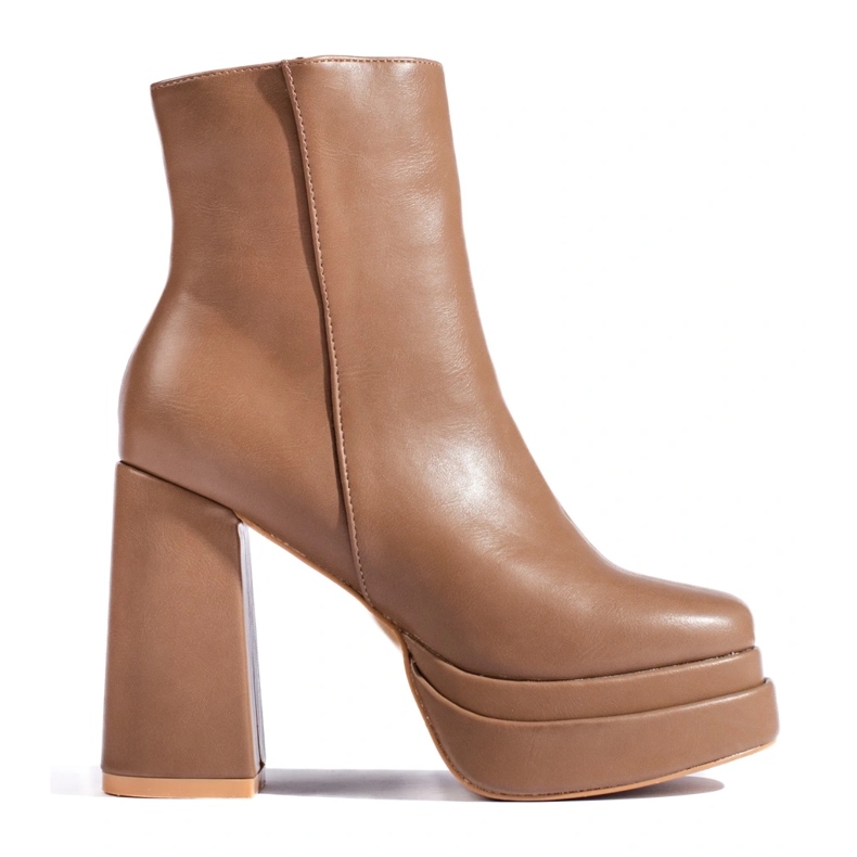 SHELOVET Dunkelbeige Stiefeletten mit hohem Absatz braun 1