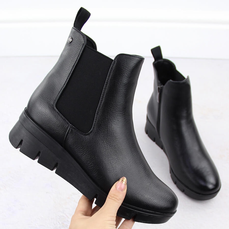 Damenstiefeletten mit Keilabsatz, schwarz Potocki 12433 1