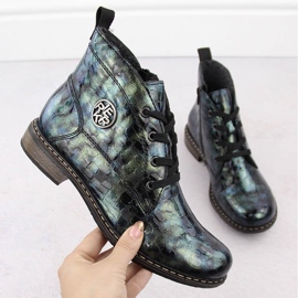 Damen-Stiefeletten aus Lackleder in Kroko-Grün Rieker 71205-90 1