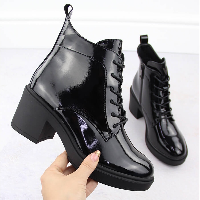 Damen-Lackstiefelette, schwarz, Vinceza 58321 1