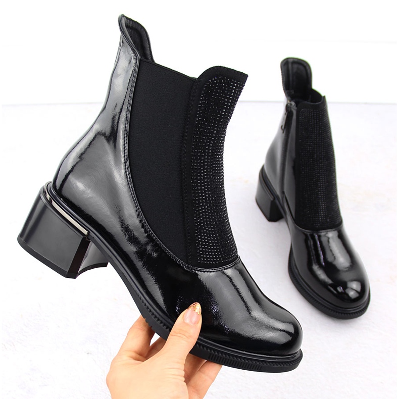 Vinceza Damen-Stiefeletten aus schwarzem Lack mit Zirkonia 1