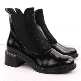 Vinceza Damen-Stiefeletten aus schwarzem Lack mit Zirkonia 2