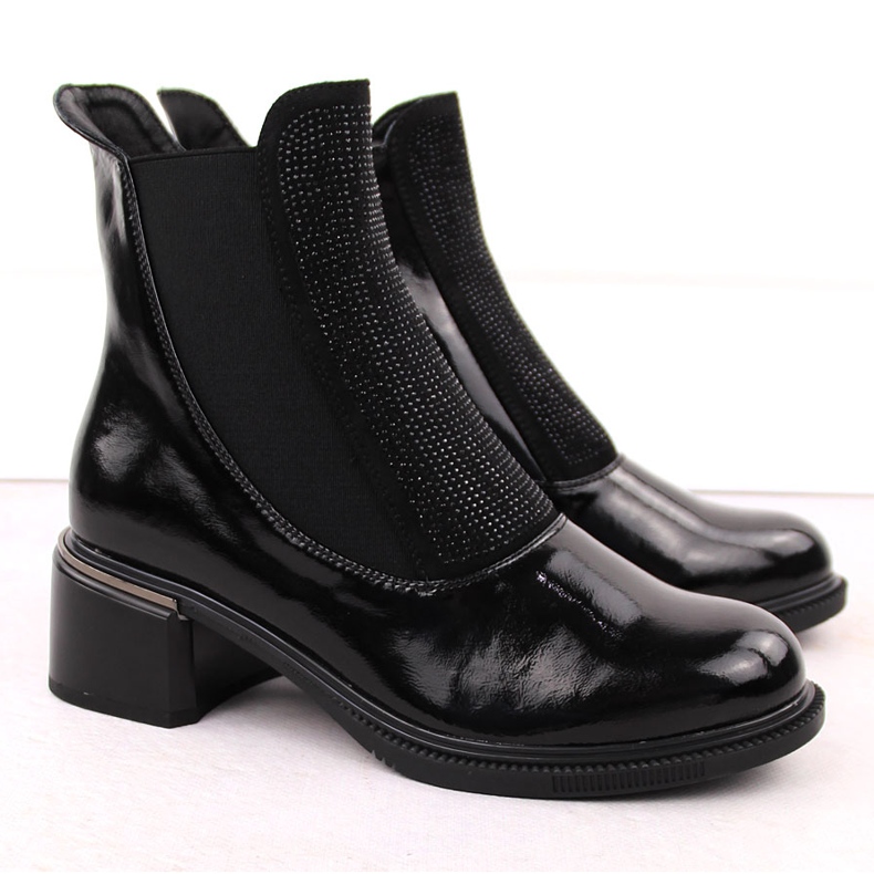 Vinceza Damen-Stiefeletten aus schwarzem Lack mit Zirkonia 2