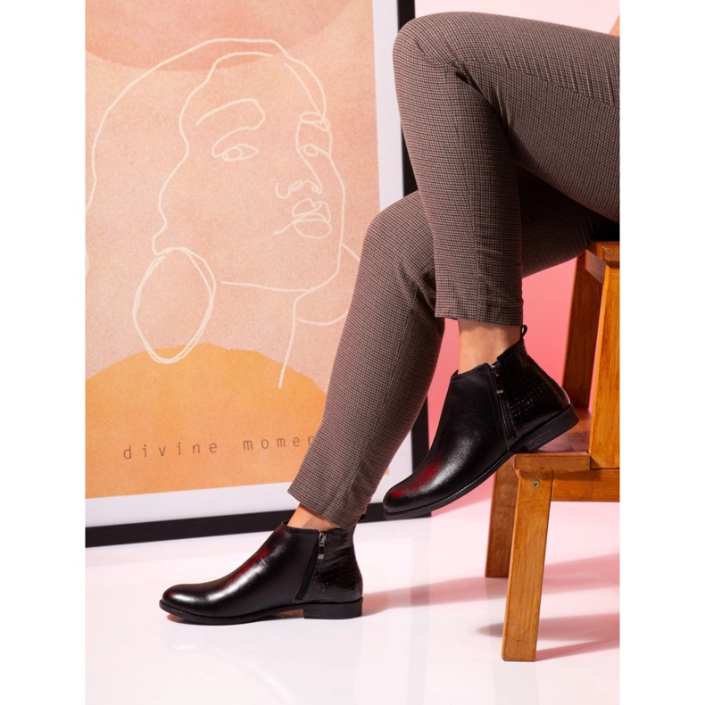 BUTDAM Btz Aurora Herbststiefel aus schwarzem Leder mit flachem Absatz 1