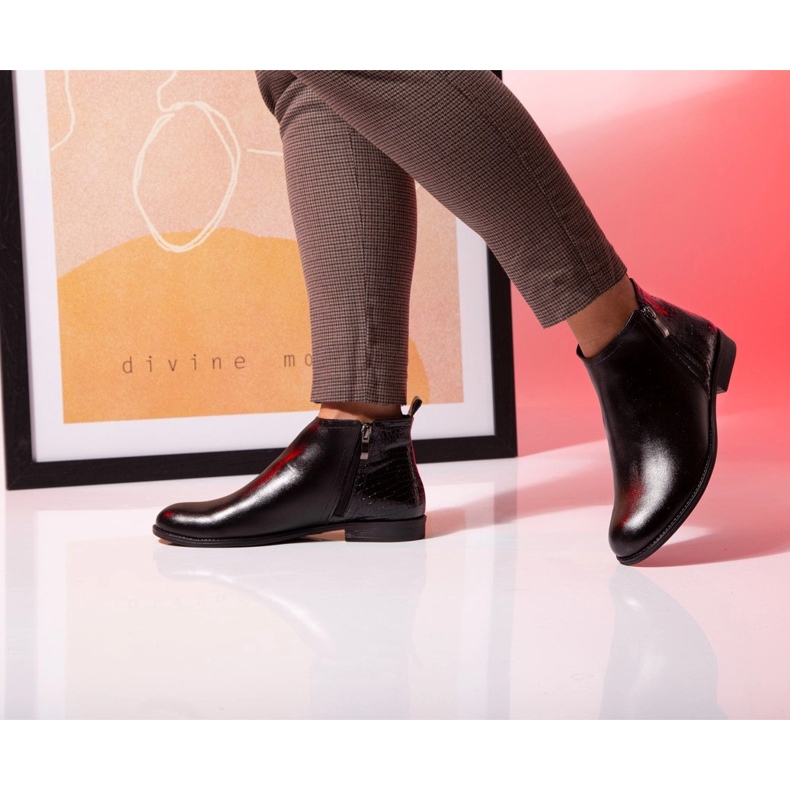 BUTDAM Btz Aurora Herbststiefel aus schwarzem Leder mit flachem Absatz 2