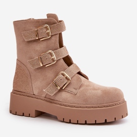 Beige isolierte Damenstiefel mit Schnallen Tiaeliana 5