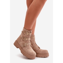 Beige isolierte Damenstiefel mit Schnallen Tiaeliana 1