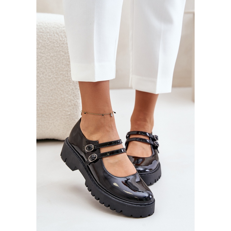 Damen-Lacklederschuhe mit Riemen, Black Rialuna schwarz 1