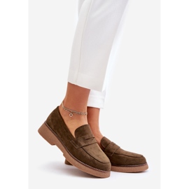 Klassische Damen-Mokassins aus Öko-Wildleder, dunkelgrün Belania 1