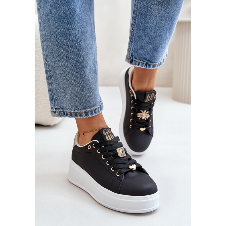 Damen-Plateau-Sneaker mit Verzierungen, Black Herbisa schwarz 1