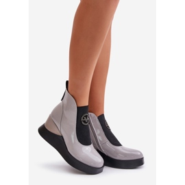 Lackstiefel mit Keilabsatz, isoliert, Vinceza 66703, Grau 1