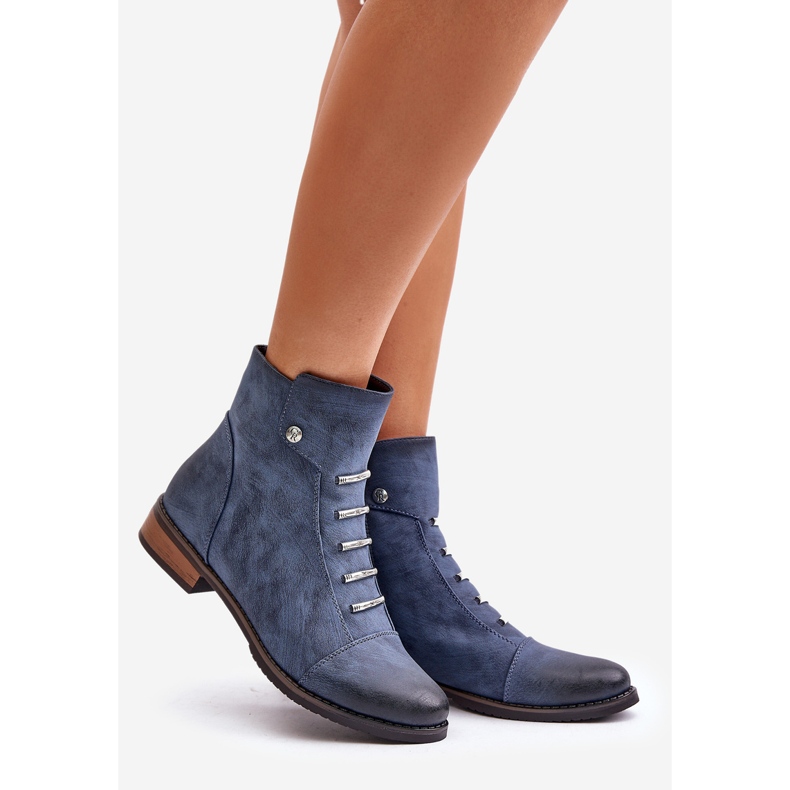 Jezzi Blaue Labise isolierte flache Damenstiefel 1