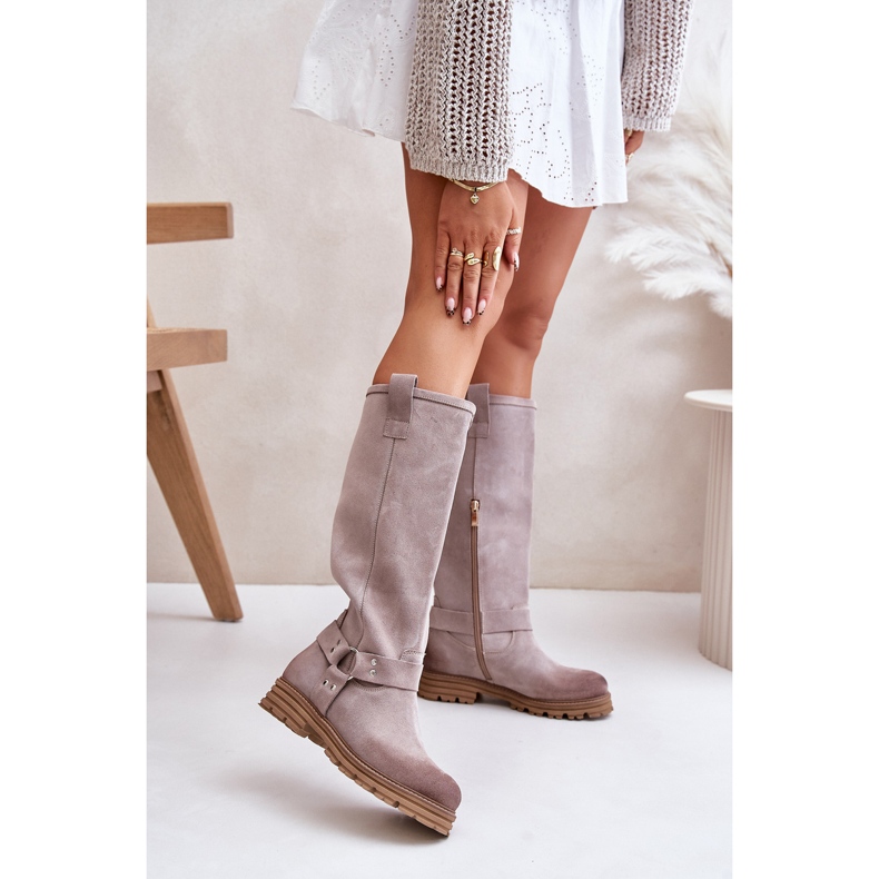 Overknee-Stiefel für Damen aus Wildleder Lewski 3615 Cappucino beige 2