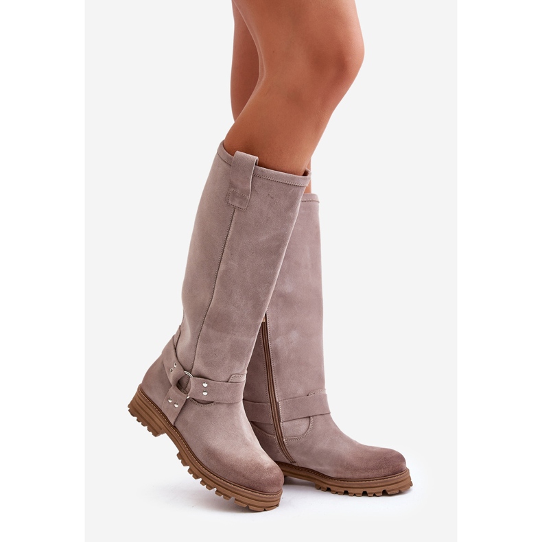 Overknee-Stiefel für Damen aus Wildleder Lewski 3615 Cappucino beige 1