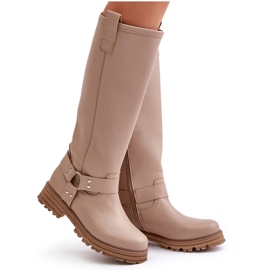 Overknee-Stiefel für Damen aus Leder Lewski 3615 Beige 9