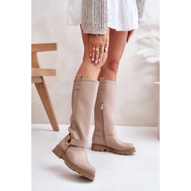 Overknee-Stiefel für Damen aus Leder Lewski 3615 Beige 2