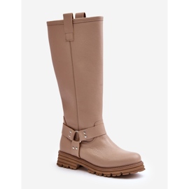 Overknee-Stiefel für Damen aus Leder Lewski 3615 Beige 4