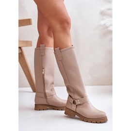 Overknee-Stiefel für Damen aus Leder Lewski 3615 Beige 5