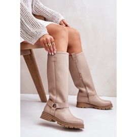 Overknee-Stiefel für Damen aus Leder Lewski 3615 Beige 6