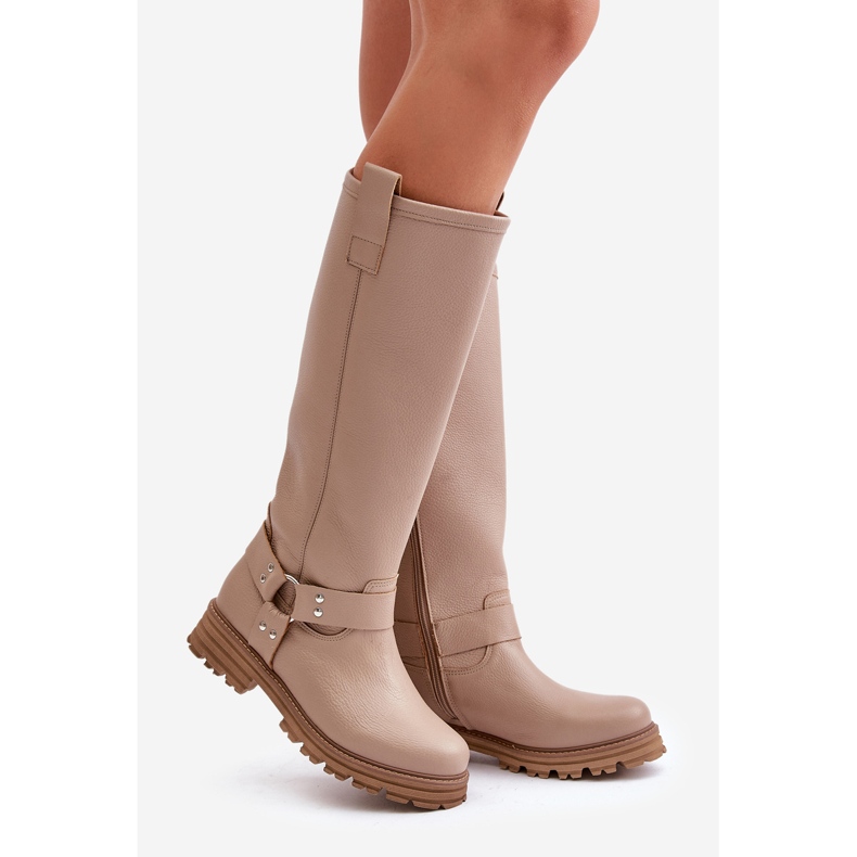 Overknee-Stiefel für Damen aus Leder Lewski 3615 Beige 1