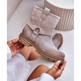 Flache Damenstiefel aus Wildleder Lewski 3610 Cappucino beige 3