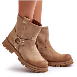 Flache Damenstiefel aus Wildleder Lewski 3610 Beige 9