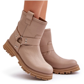 Flache Damenstiefel aus Leder Lewski 3610 Beige 8