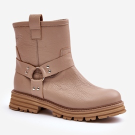 Flache Damenstiefel aus Leder Lewski 3610 Beige 4